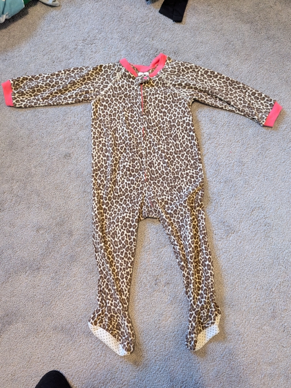 Place Leopard Print Toddler Onesie Footie Pajamas with Bright Pink Trim